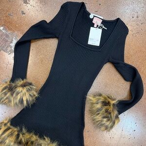 NWT show me your mumu size SMALL fur XS and S leopards fur trim black mini